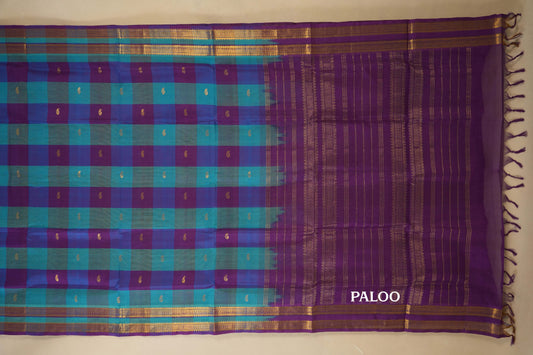 Multi Color Checks Vintage Silk Cotton Saree paloo