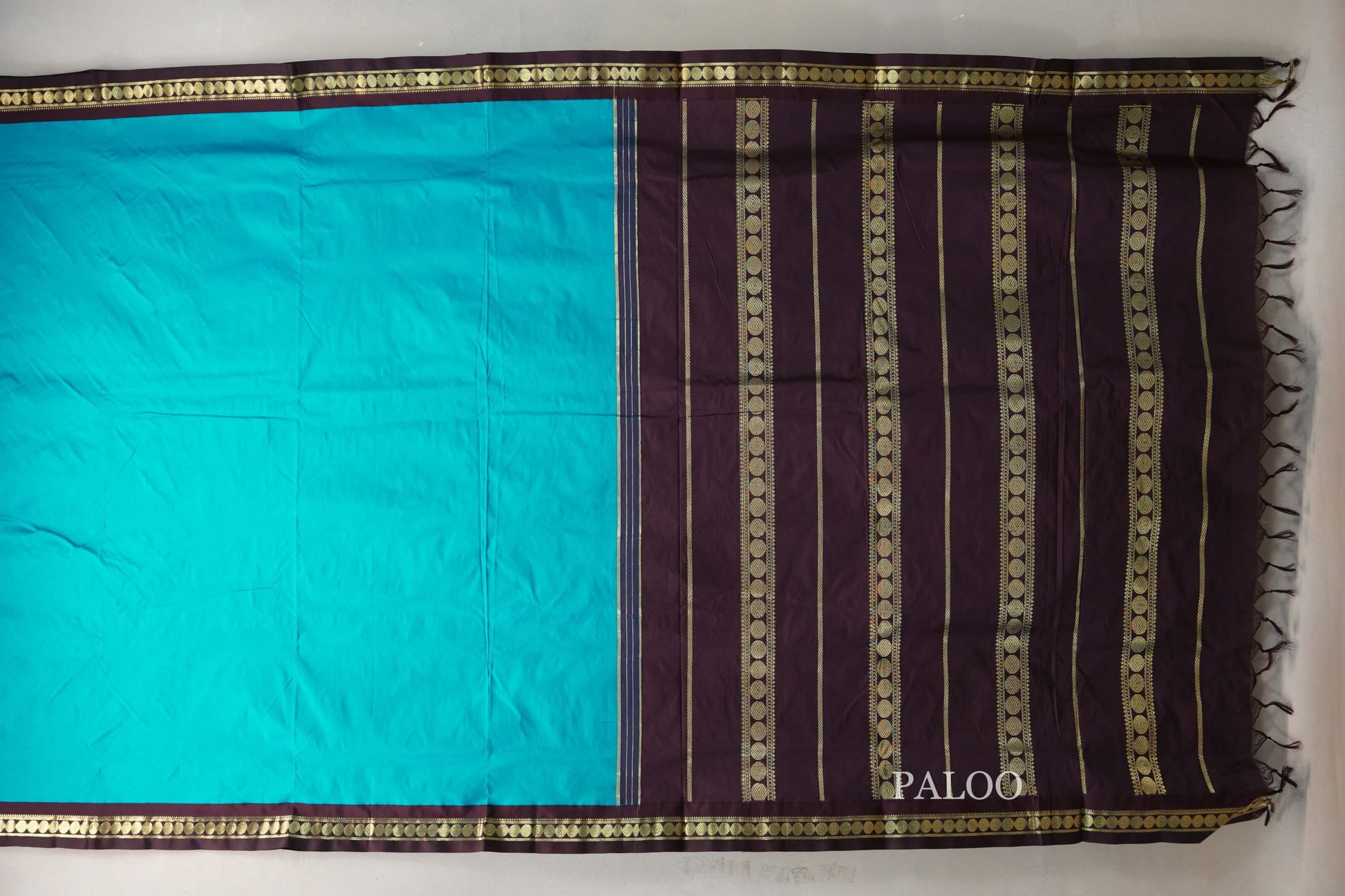 aqua blue Ten Yards Silk Saree  paloo