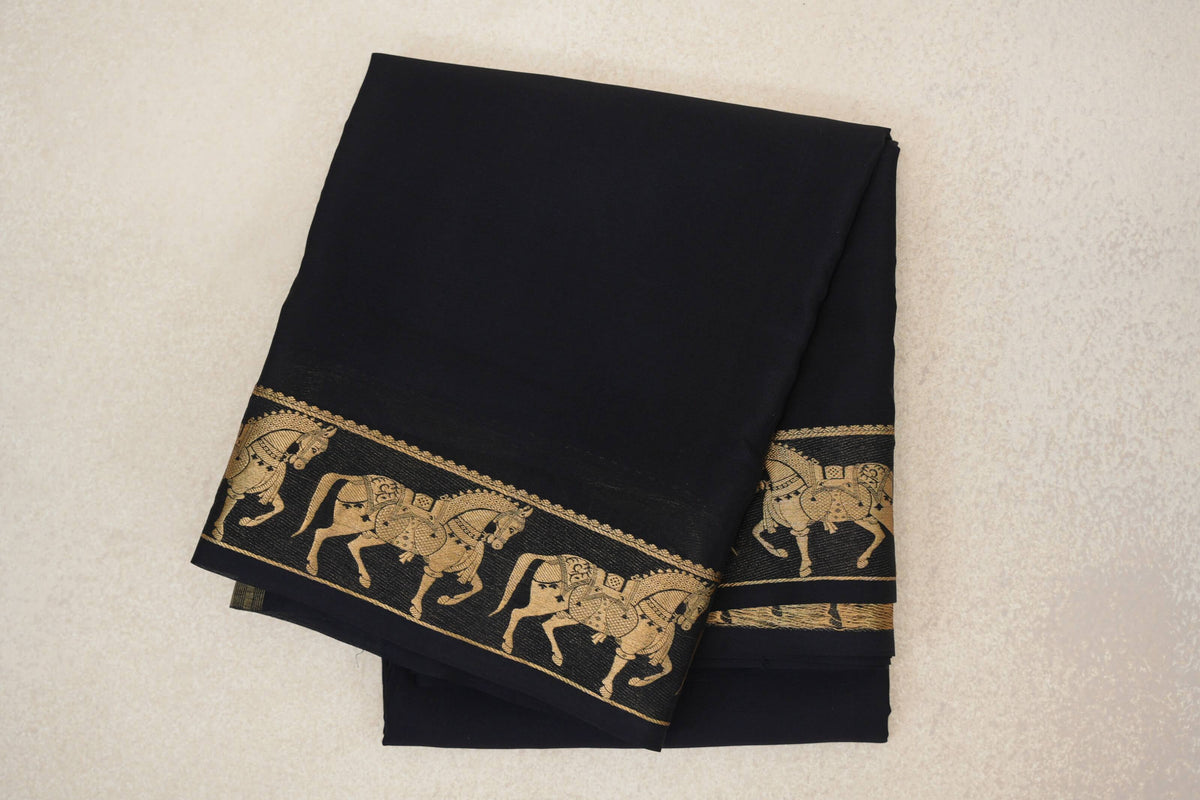 Jet Black Mysore Silk Saree by Shreenivas Silks PSSR0110352