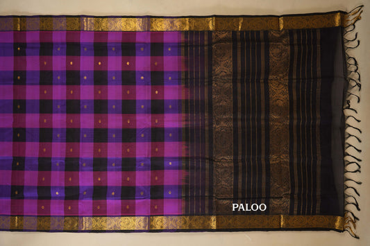 Multi Color Checks Vintage Silk Cotton Saree paloo