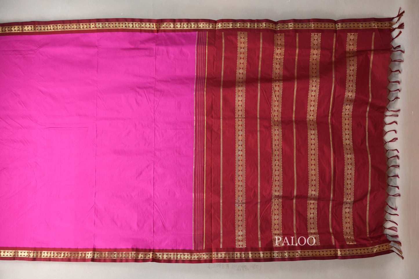 Rani Pink Ten Yards Silk Saree  paloo