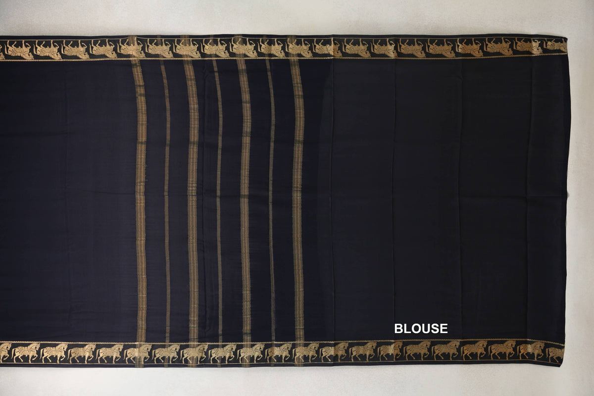 Jet Black Mysore Silk Saree by Shreenivas Silks PSSR0110352