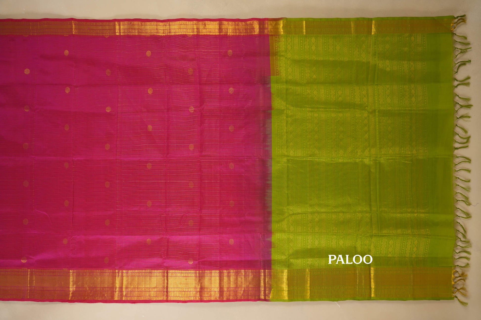 Pink Vaira Oosi Vintage Silk Cotton Saree paloo