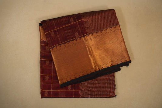 Burgundy Maroon with Zari Checks Vintage Silk Cotton Saree
