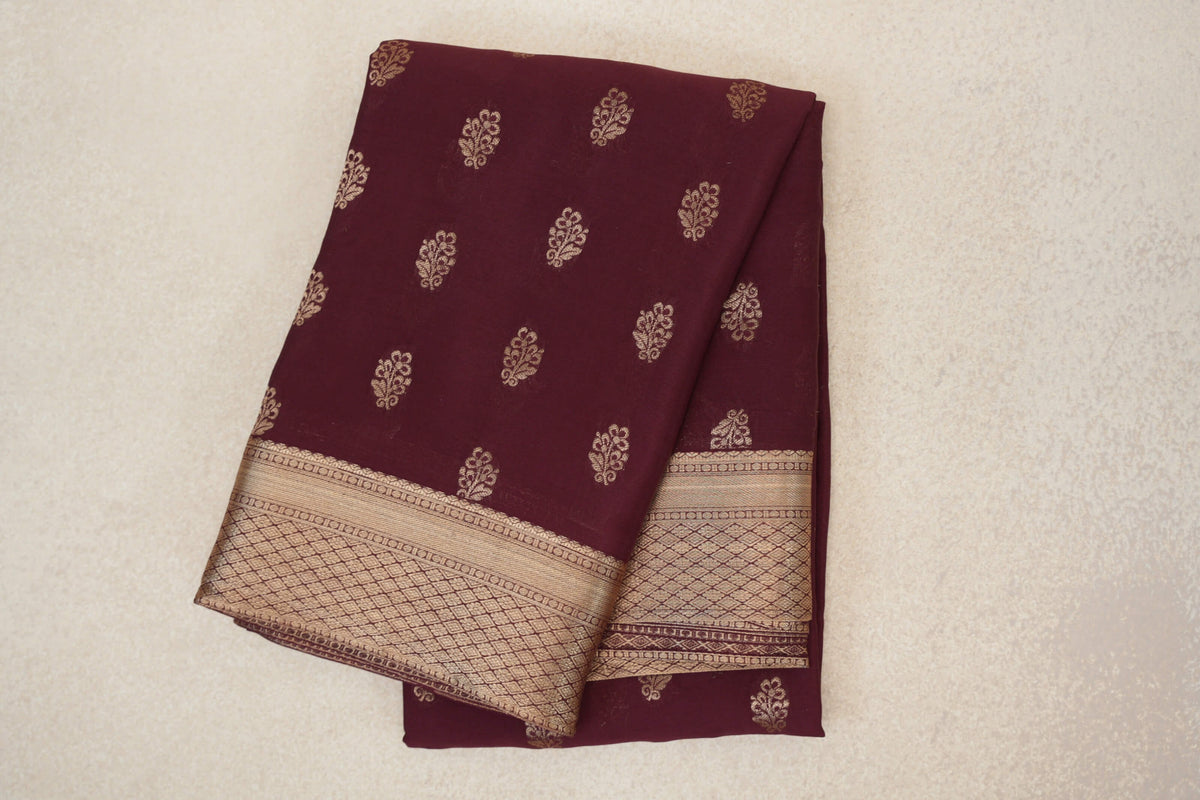 Wine Maroon Mysore Silk Saree by Shreenivas Silks PSSR0110354
