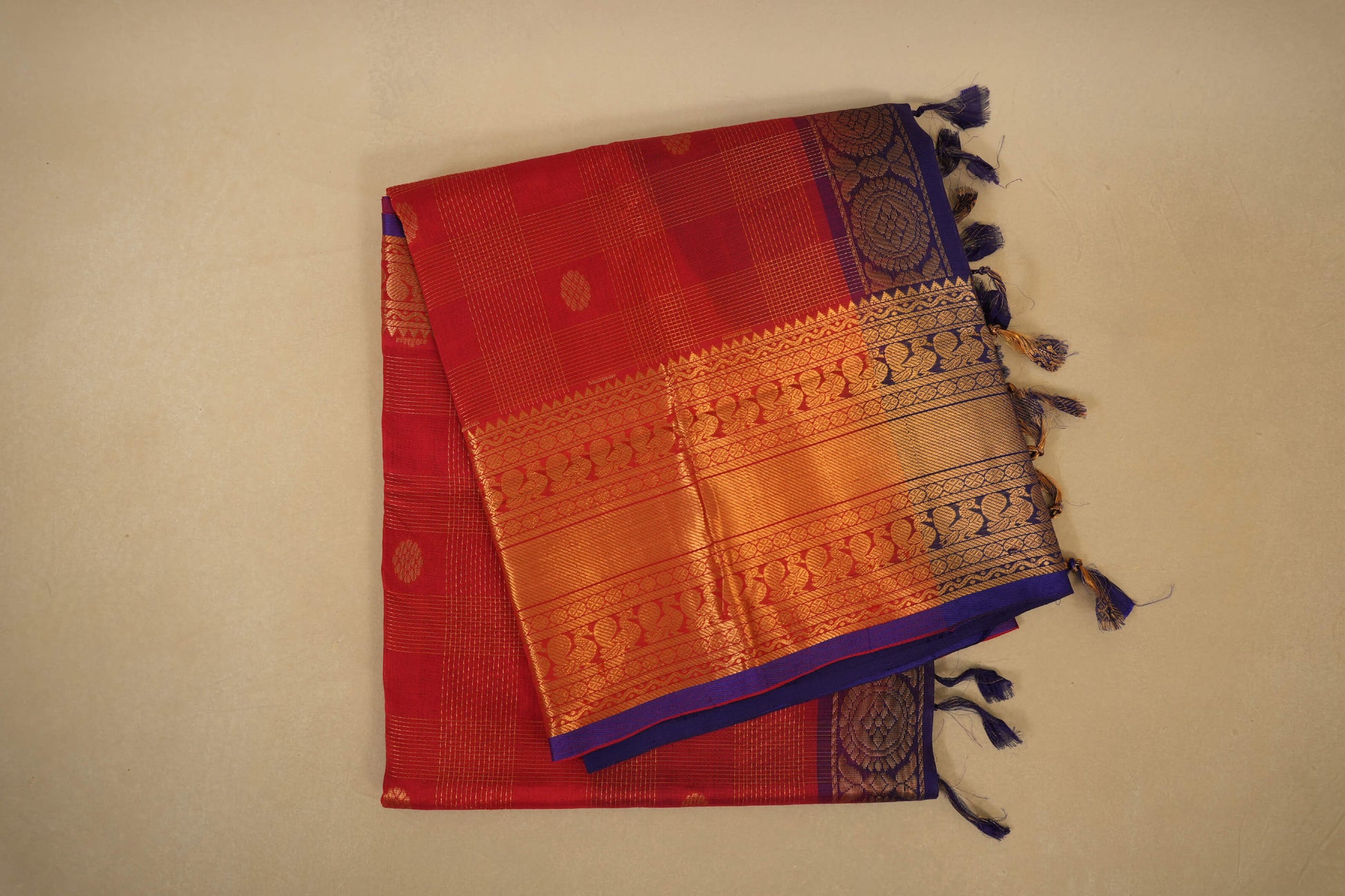 Red with Zari Checks Vintage Silk Cotton Saree