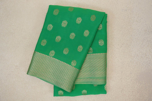 Bright Parrot Green Mysore Silk Saree by Shreenivas Silks