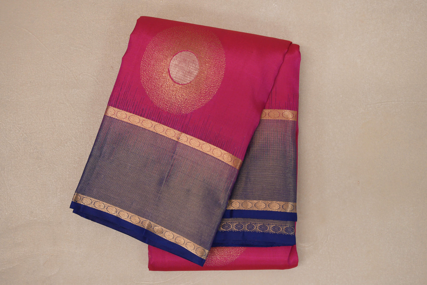 Bright Rani Pink with Deep Blue Borders Light Weight Kanjivaram Silk Saree