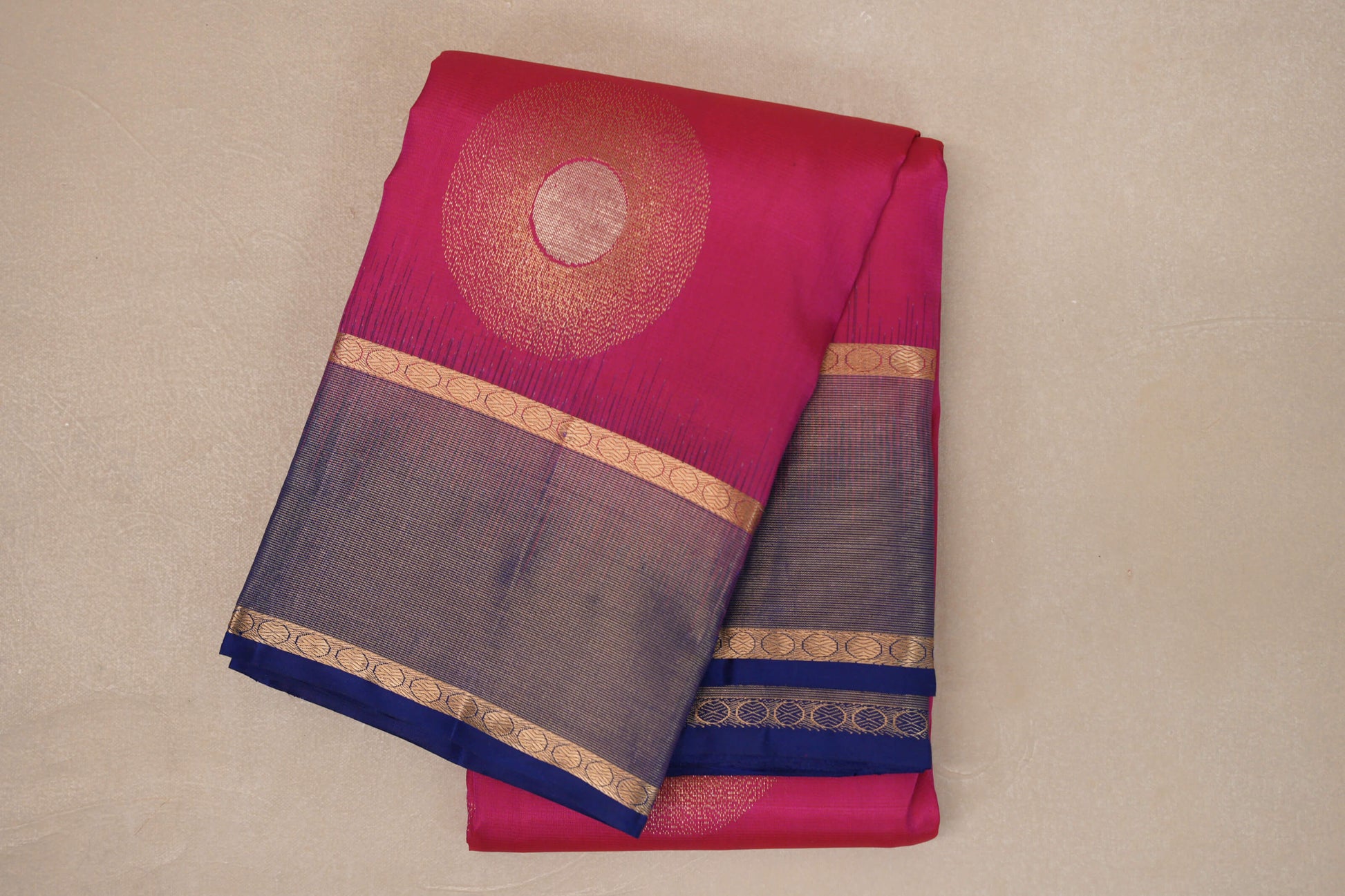 Bright Rani Pink with Deep Blue Borders Light Weight Kanjivaram Silk Saree