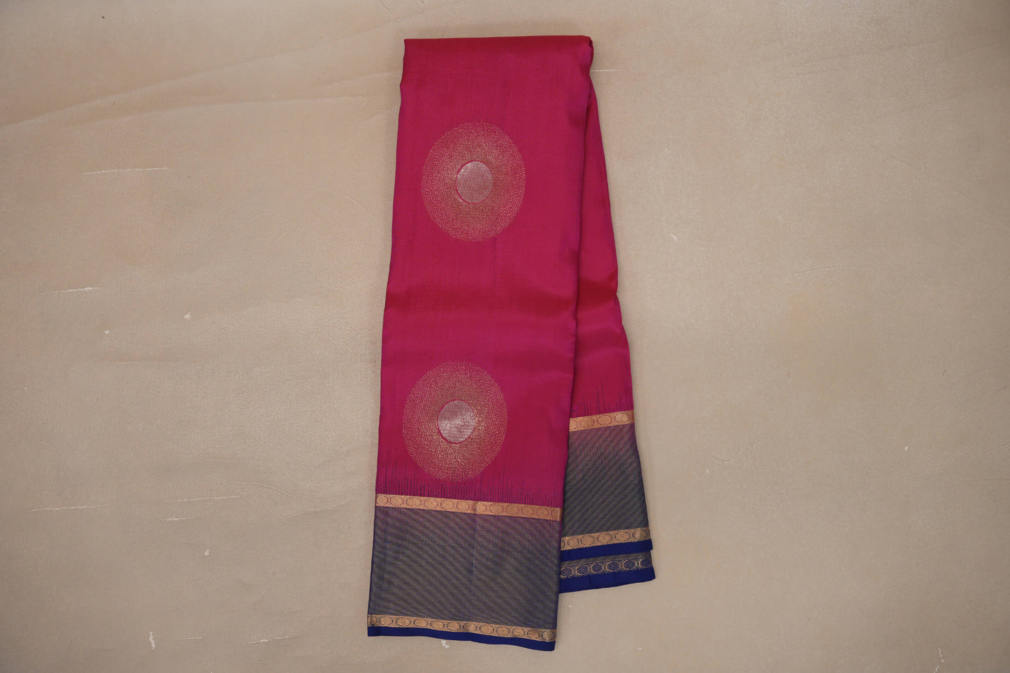 Online Bright Rani Pink with Deep Blue Borders Light Weight Kanjivaram Silk Saree