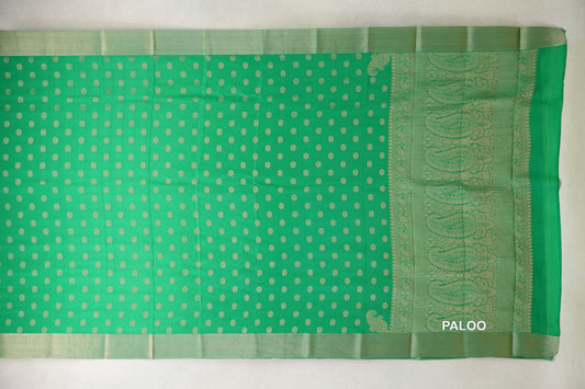 Bright Parrot Green Mysore Silk Saree by Shreenivas Silks paloo