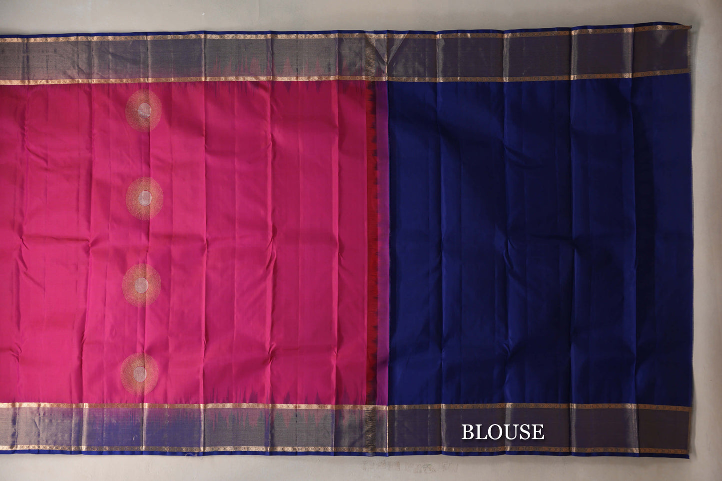 Bright Rani Pink with Deep Blue Borders Light Weight Kanjivaram Silk Saree blouse