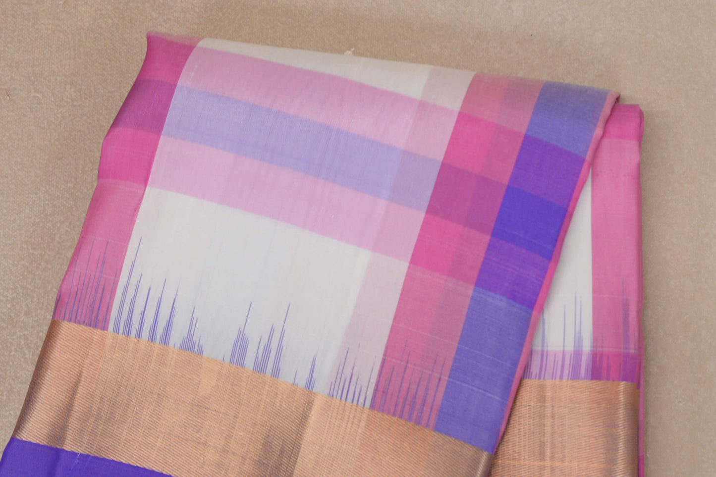 Multi Color Checks with Lavender Blue Borders Light Weight Kanjivaram Silk Saree body