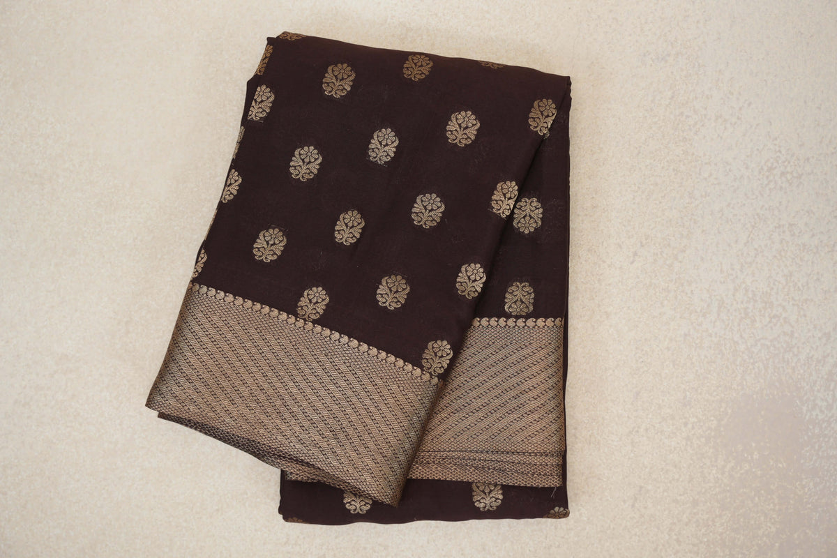 Deep Coffee Bean Brown Mysore Silk Saree by Shreenivas Silks PSSR0110356