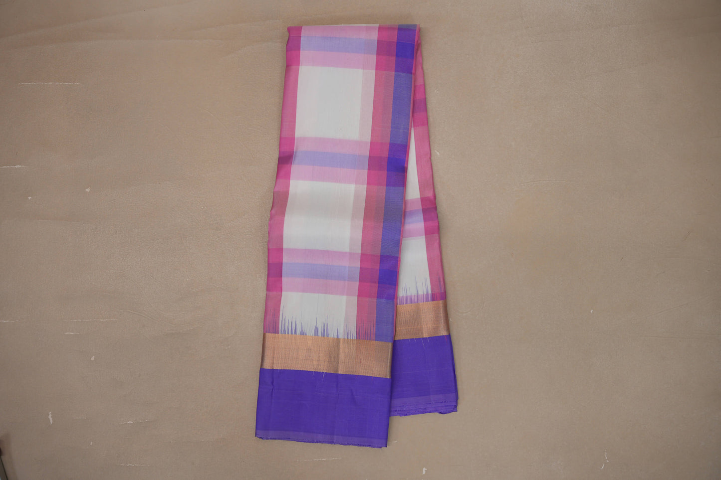 Online Multi Color Checks with Lavender Blue Borders Light Weight Kanjivaram Silk Saree