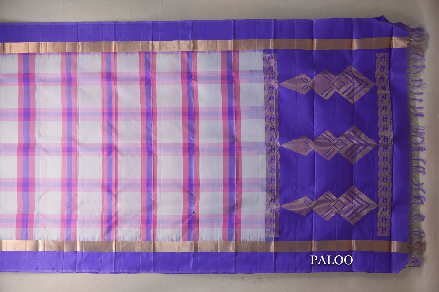 Multi Color Checks with Lavender Blue Borders Light Weight Kanjivaram Silk Saree paloo