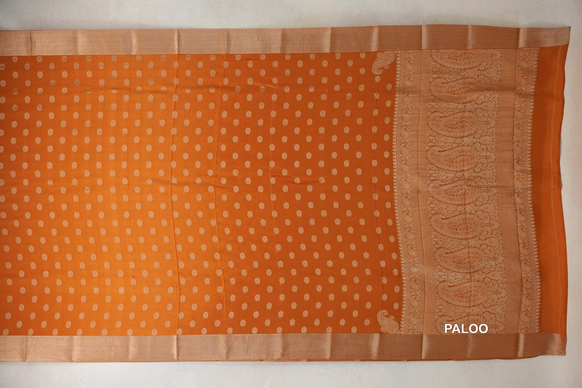 Mustard Orange Mysore Silk Saree by Shreenivas Silkspaloo