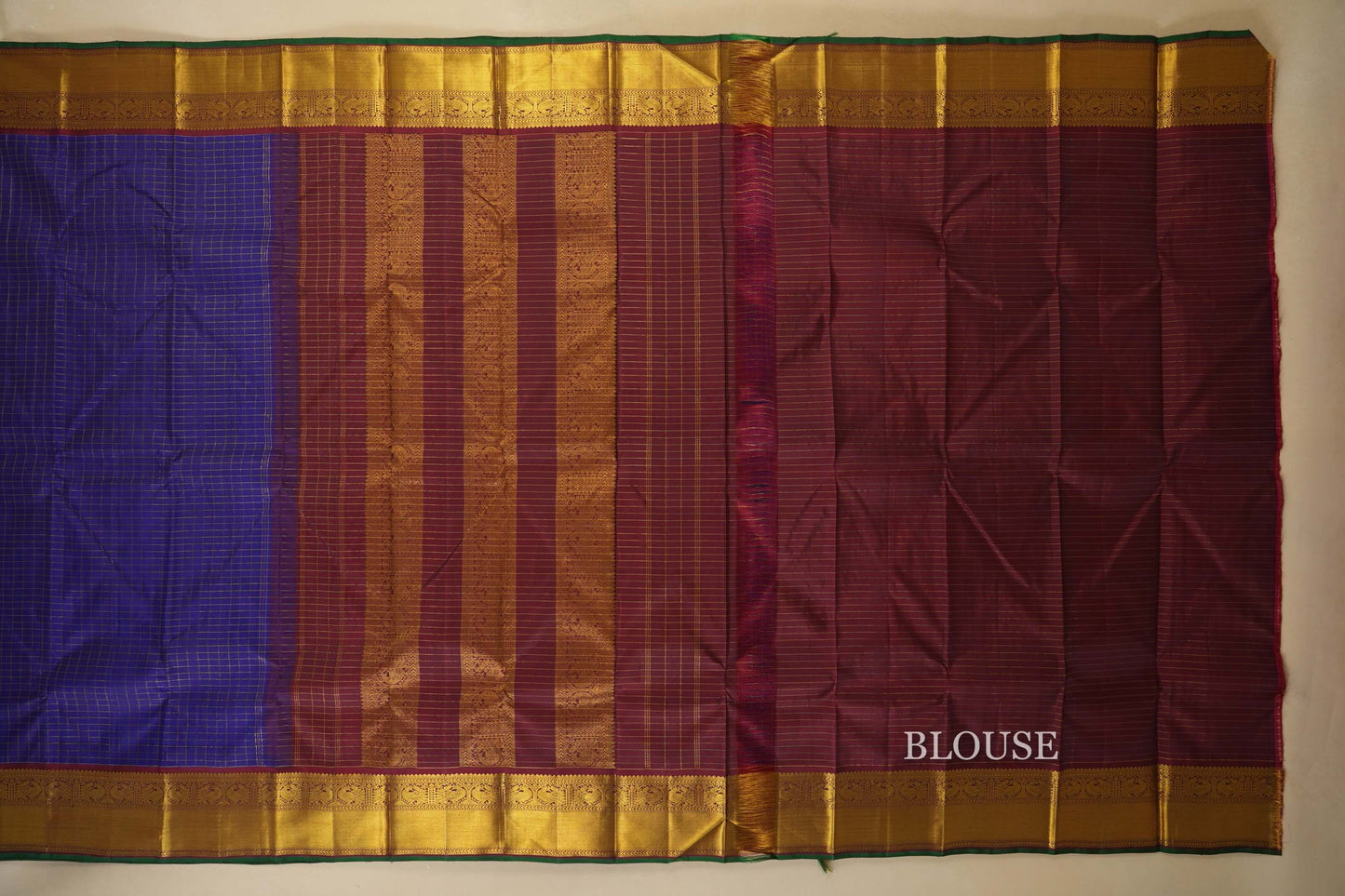 Violet with Maroon Borders Vintage Kanjivaram Silk Saree Blouse