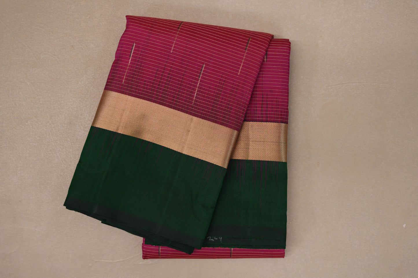 Bright Pink with Deep Bottle Green Borders Light Weight Kanjivaram Silk Saree