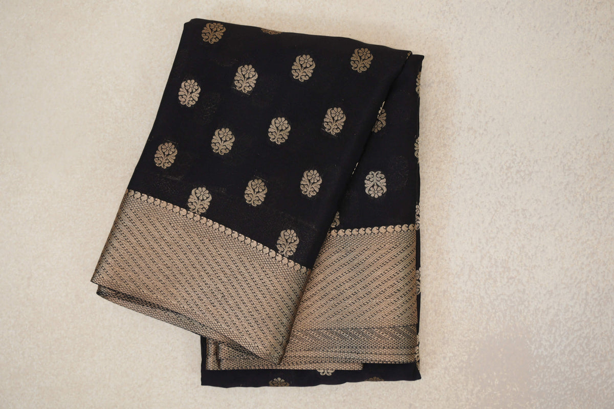 Jet Black Mysore Silk Saree by Shreenivas Silks PSSR0110358