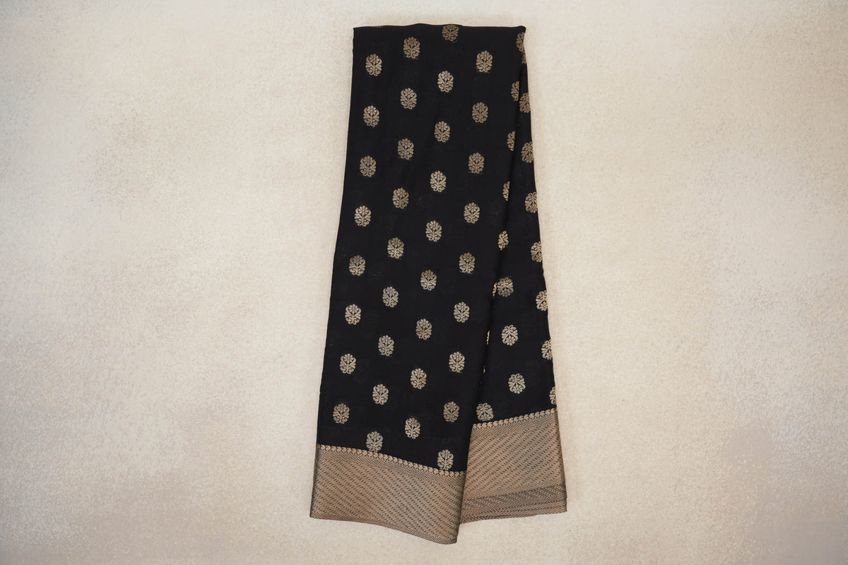 Jet Black Mysore Silk Saree by Shreenivas Silks PSSR0110358