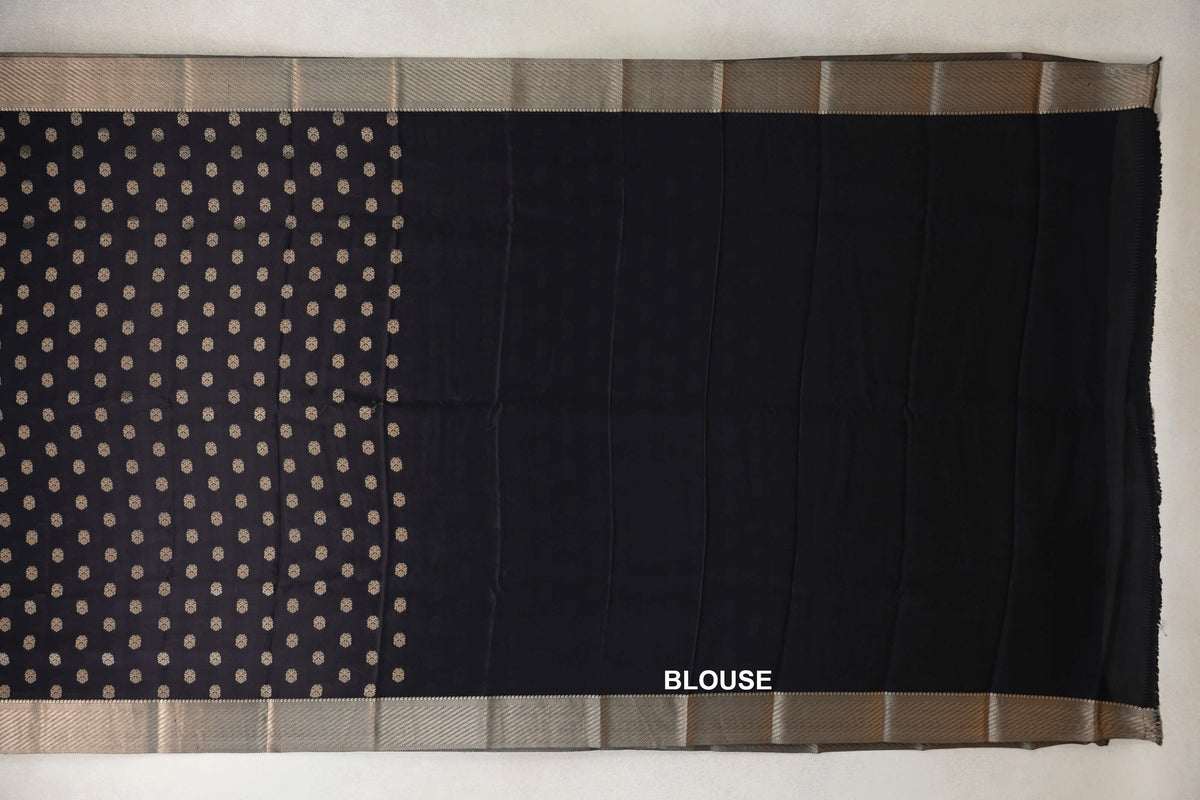 Jet Black Mysore Silk Saree by Shreenivas Silks PSSR0110358