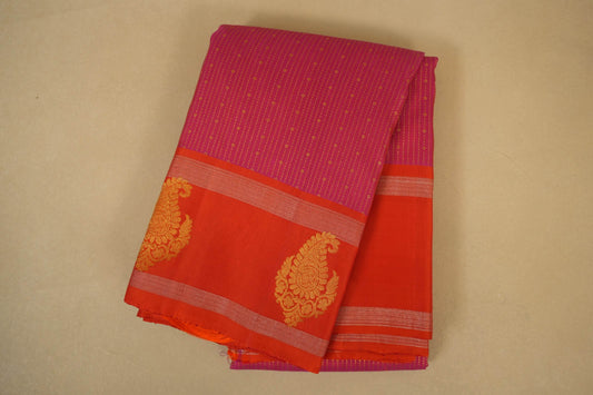 Folded Pink with Orange Borders Vintage Kanjivaram Silk Saree