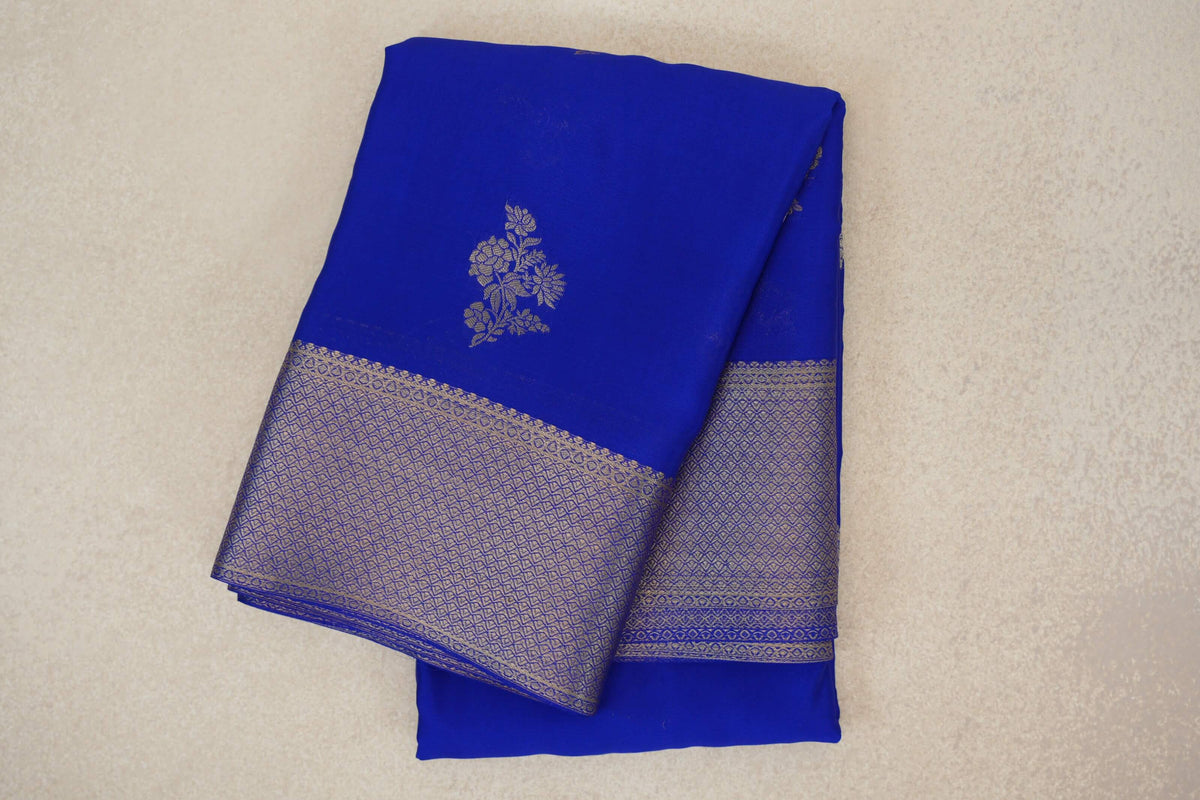 Bright Royal Blue Mysore Silk Saree by Shreenivas Silks
