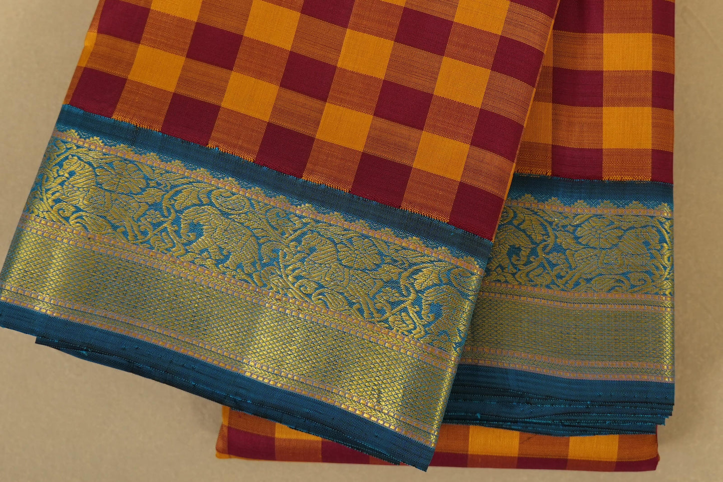 Multi Colour Vintage Kanjivaram Silk Saree Borders zoom