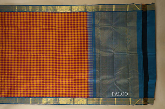 Multi Colour with Peacock Blue Borders Vintage Kanjivaram Silk Saree Paloo
