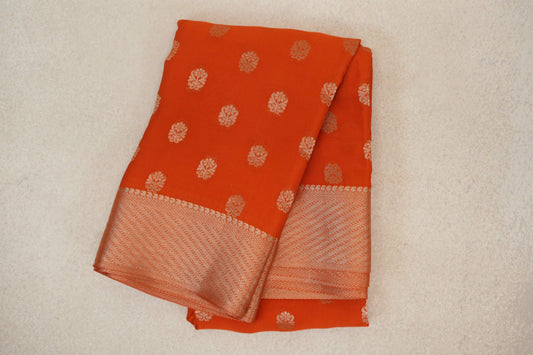 Dark Orange Mysore Silk Saree by Shreenivas Silks