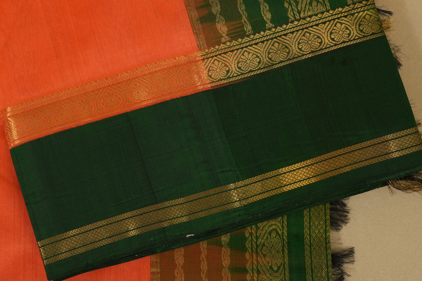 Light Orange with Green Borders Silk Cotton Saree Borders zoom