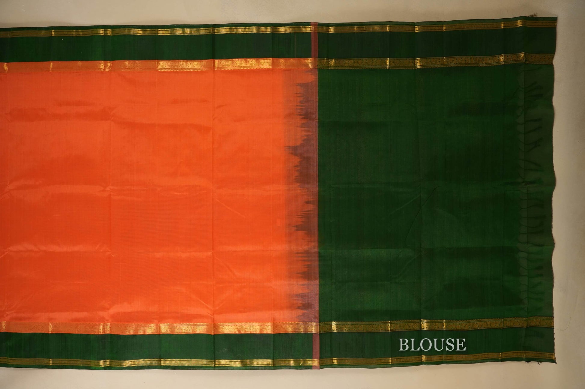 Light Orange with Green Borders Silk Cotton Saree Blouse