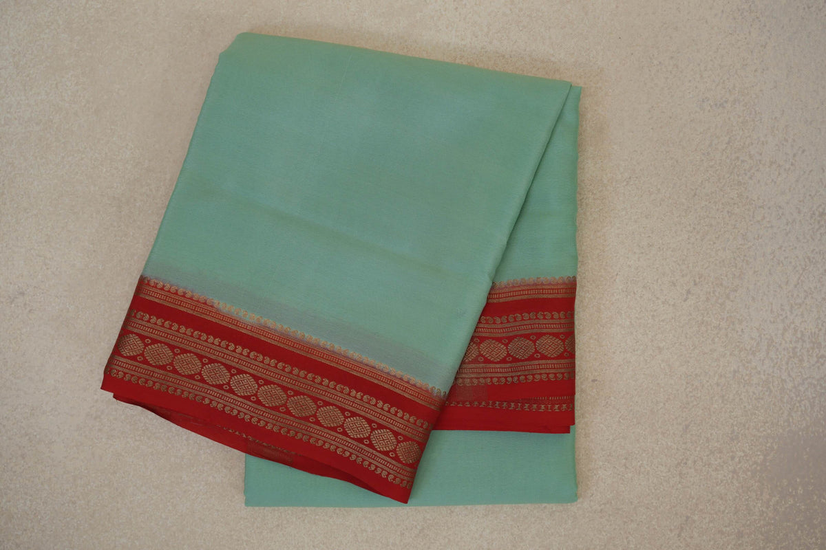 Mint Green with Bright Red Borders Mysore Silk Saree by Shreenivas Silks PSSR0110365