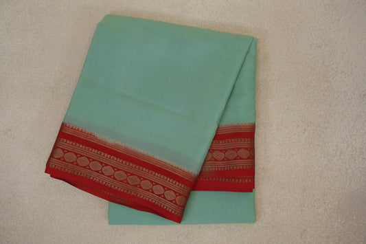 Mint Green with Bright Red Borders Mysore Silk Saree by Shreenivas Silks