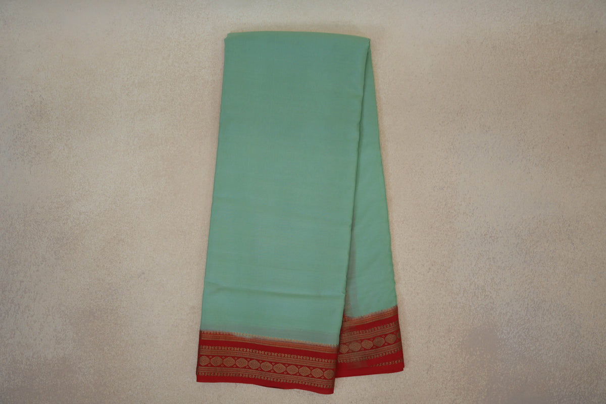 Mint Green with Bright Red Borders Mysore Silk Saree by Shreenivas Silks PSSR0110365