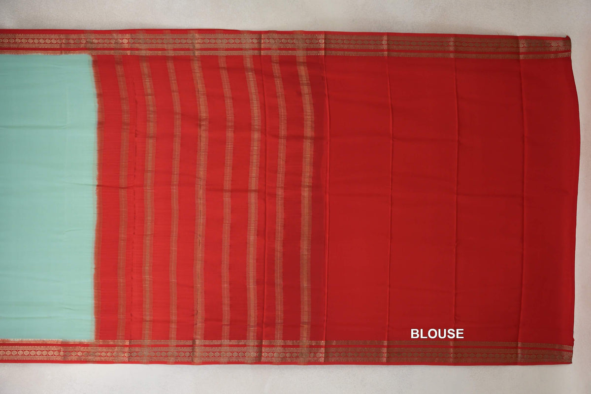 Mint Green with Bright Red Borders Mysore Silk Saree by Shreenivas Silks PSSR0110365