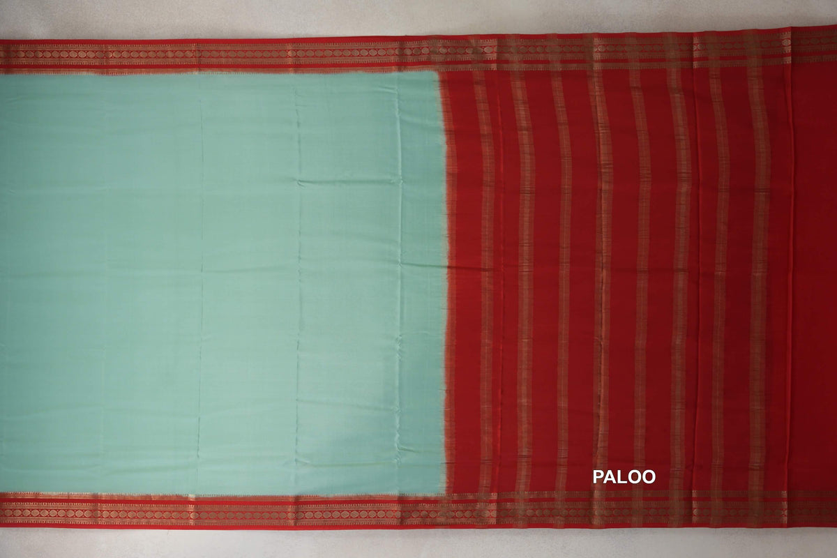 Mint Green with Bright Red Borders Mysore Silk Saree by Shreenivas Silks PSSR0110365