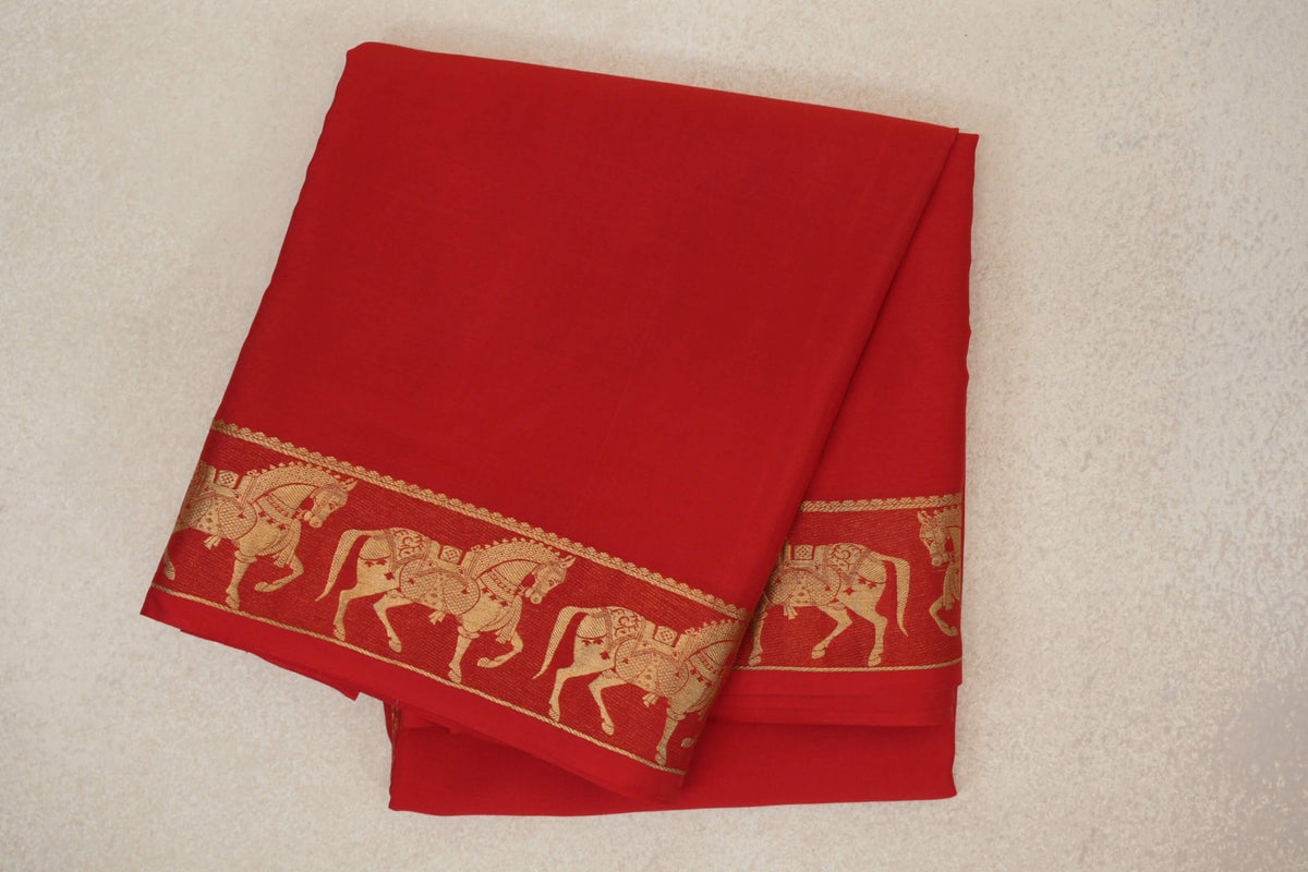 Tomato Red Mysore Silk Saree by Shreenivas Silks PSSR0110366