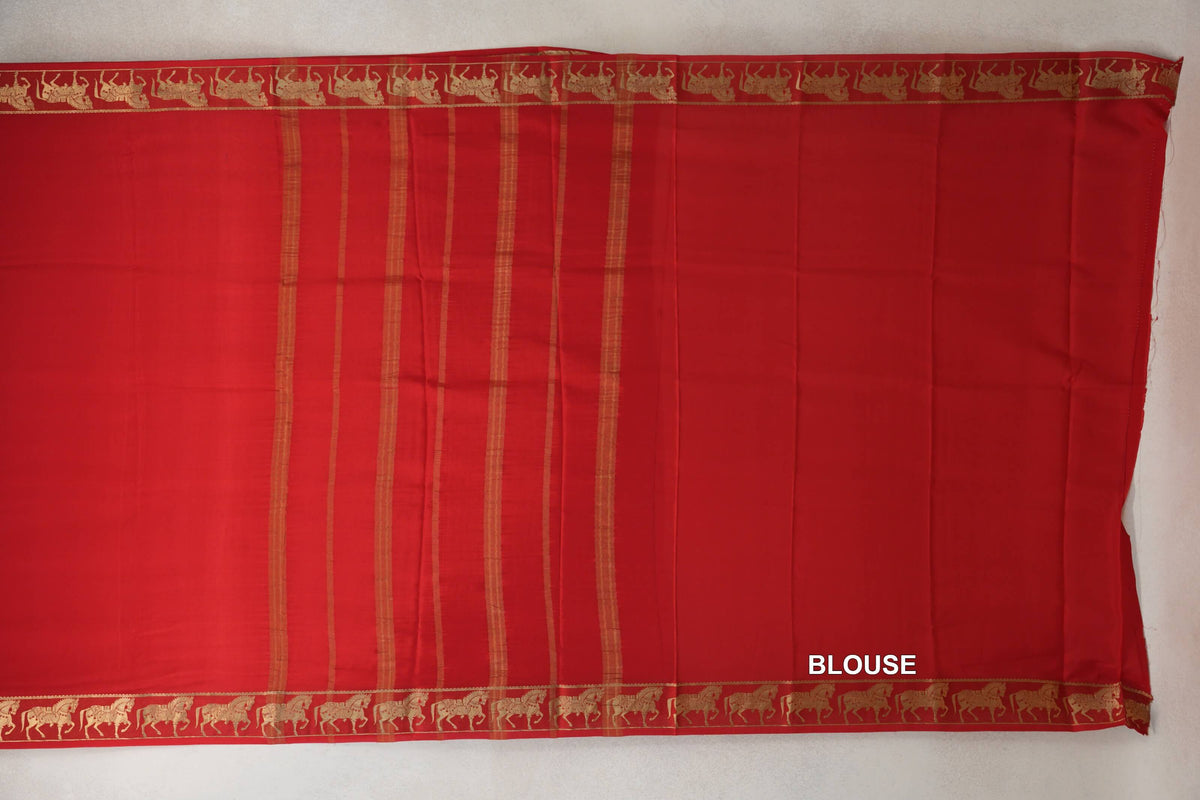 Tomato Red Mysore Silk Saree by Shreenivas Silks PSSR0110366