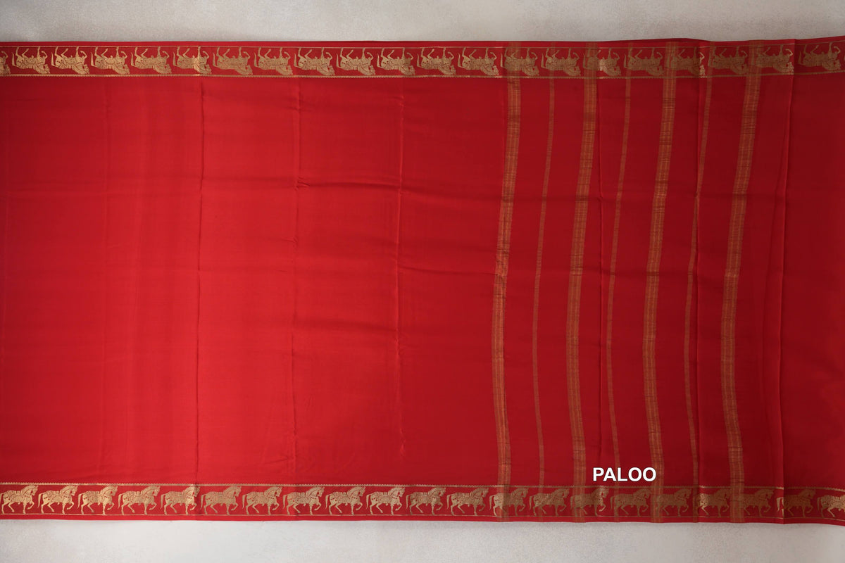 Tomato Red Mysore Silk Saree by Shreenivas Silks PSSR0110366
