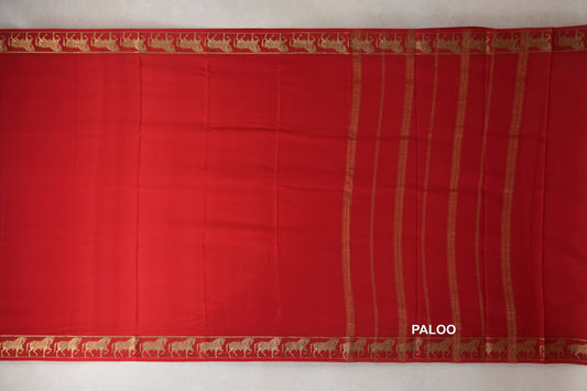 Tomato Red Mysore Silk Saree by Shreenivas Silks paloo