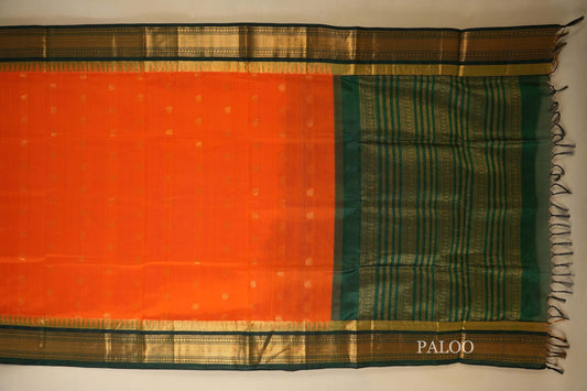 Orange Silk Cotton Saree Paloo
