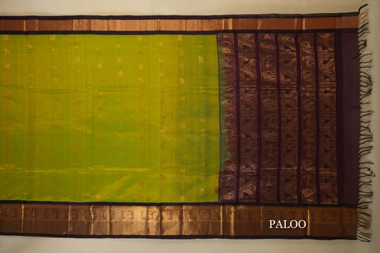 Fluorescent Green Silk Cotton Saree Paloo