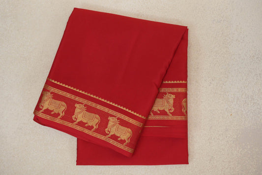 Bright Red Mysore Silk Saree by Shreenivas Silks