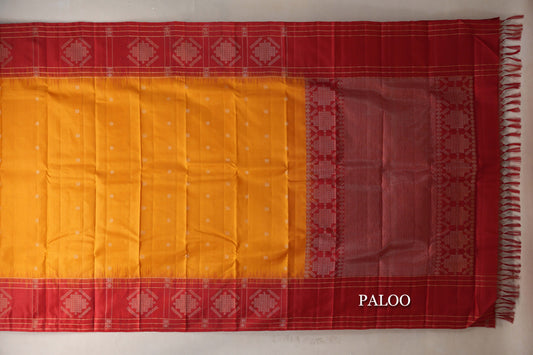 Mango Yellow with Red Borders Light Weight Kanjivaram Silk Saree paloo