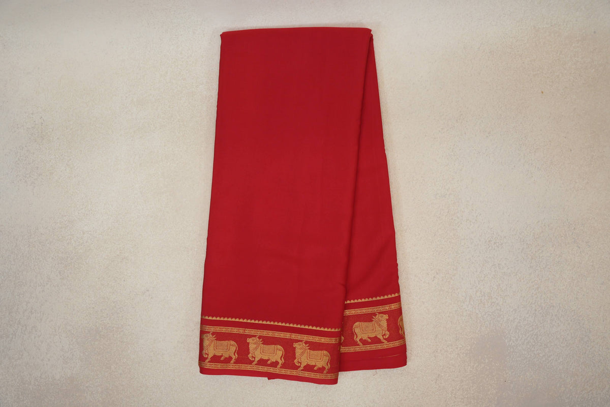 Bright Red Mysore Silk Saree by Shreenivas Silks