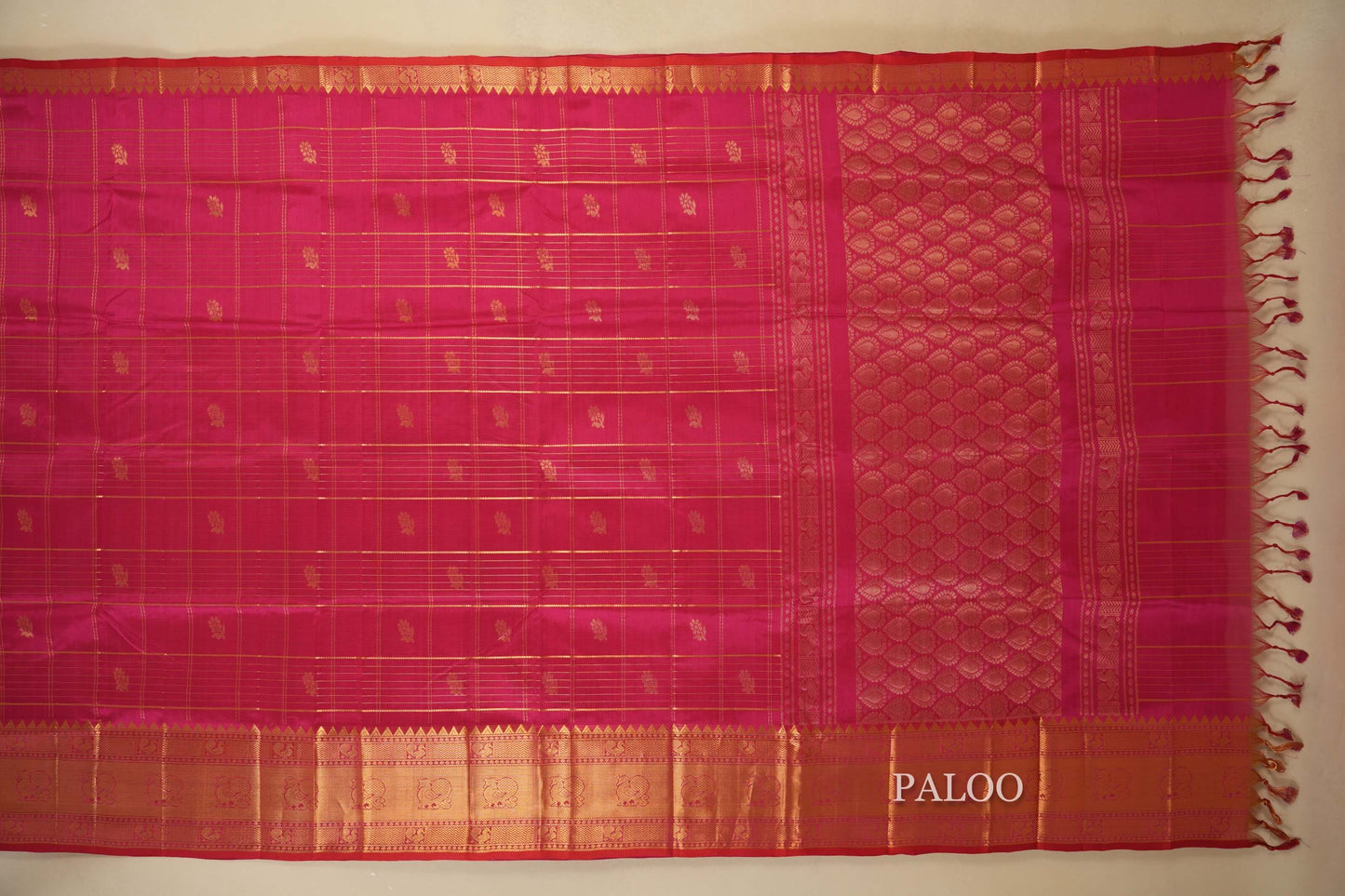 Pink Silk Cotton Saree Paloo