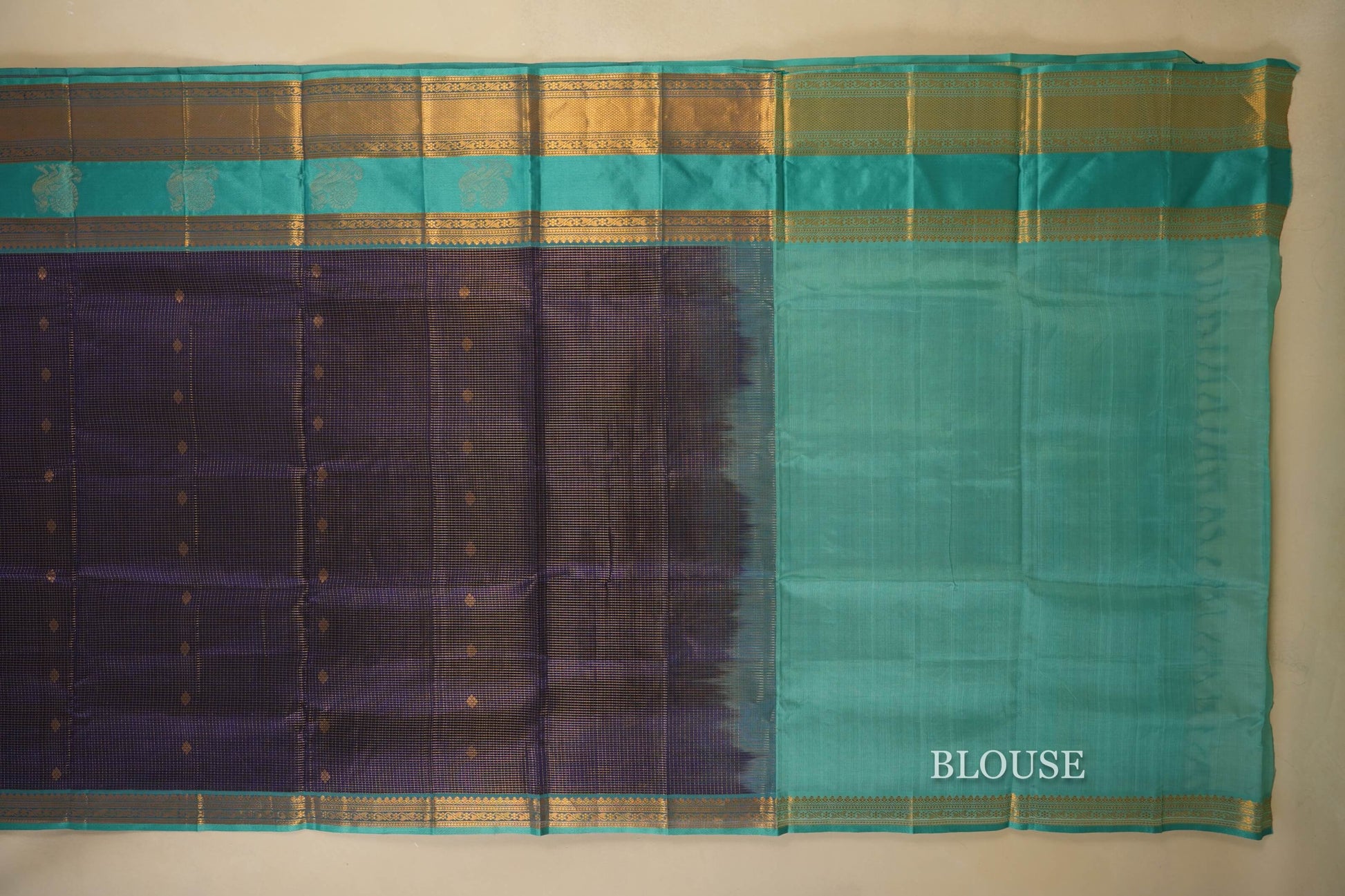 Navy Blue Silk Cotton Saree Blouse