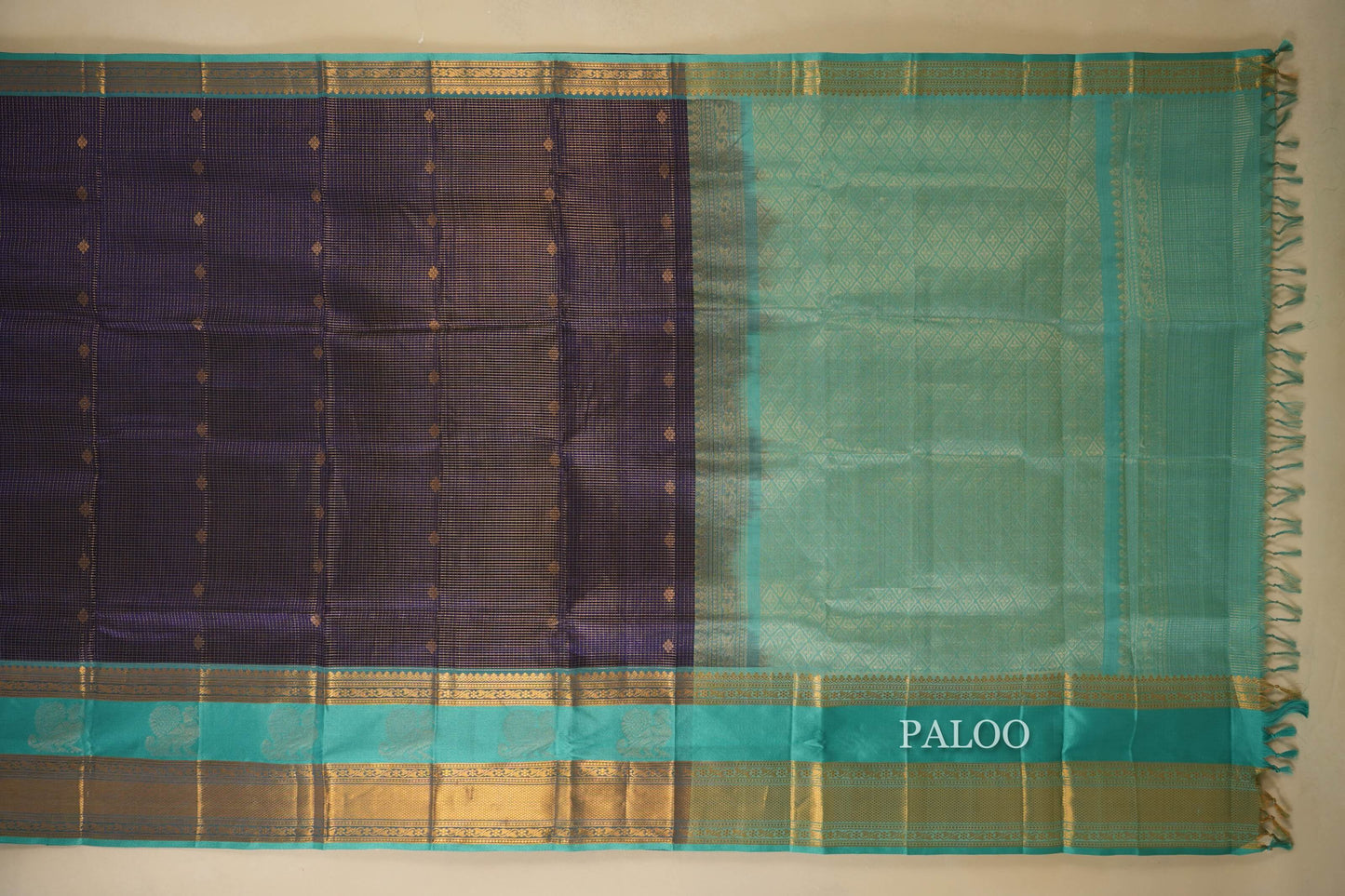 Navy Blue Silk Cotton Saree Paloo